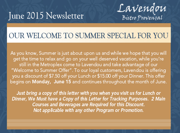 June Newsletter
							 Our welcome to summer special for you
							 See image for article