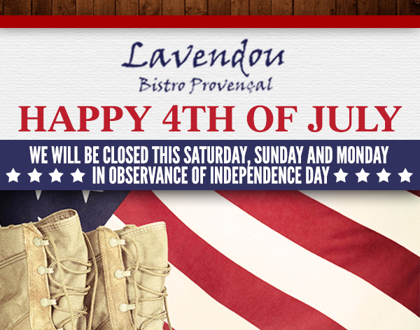 Happy 4th of July
							 We will be closed this Saturday, Sunday and Monday in observance of Independence Day
							See image for full details