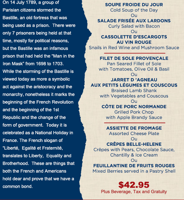 $42.95 plus beverage, tax and gratuity
							 See image for details