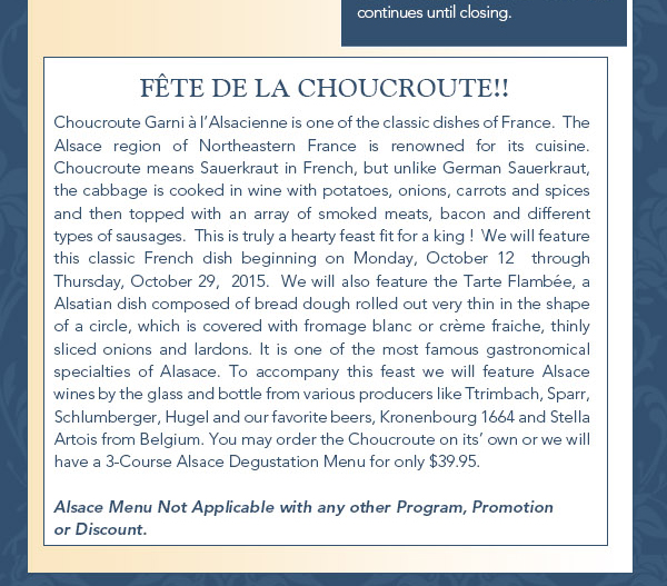 The Terrace At Lavendou
							 Music Continues at Lavendou in October
							 Fete De La Choucroute!
							 See image for article
							 Many thanks for all the support
