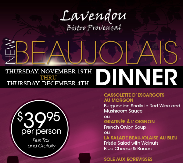 Beaujolais Dinner
							See image for menu