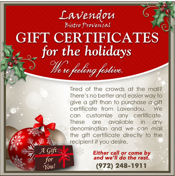 Gift Certificates
							See image for details