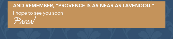 And remember, Provence is as near as Lavendou
							 I hope to see you soon
							 Pascal