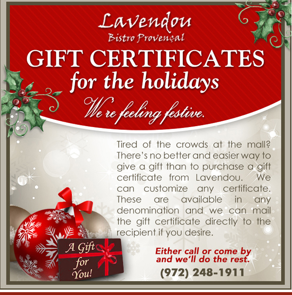 Gift Certificates
							 See image for full details
