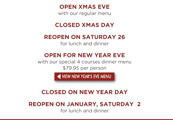 NYE Dinner
							 See image for full details