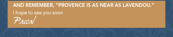 And remember, Provence is as near as Lavendou
							 I hope to see you soon
							 Pascal