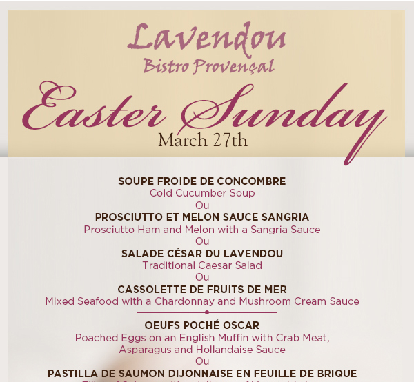 Easter Sunday
							 March 27th
							 See image for details