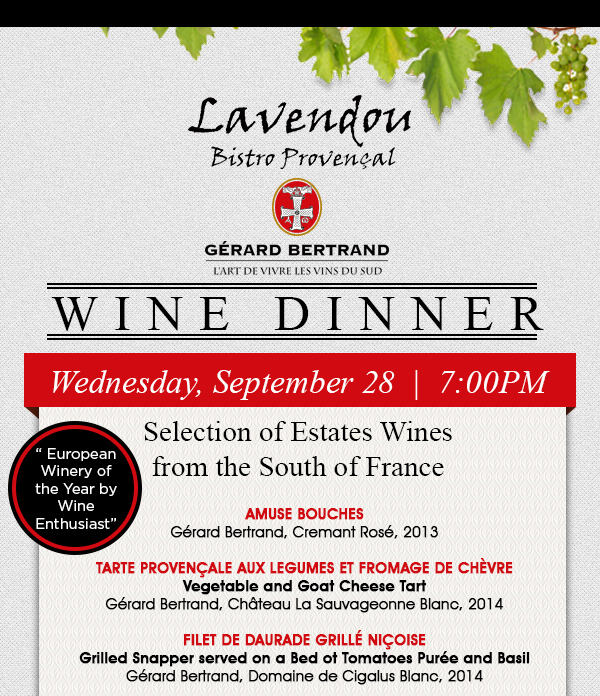 Gerard Bertrand Wine Dinner
							 See image for details