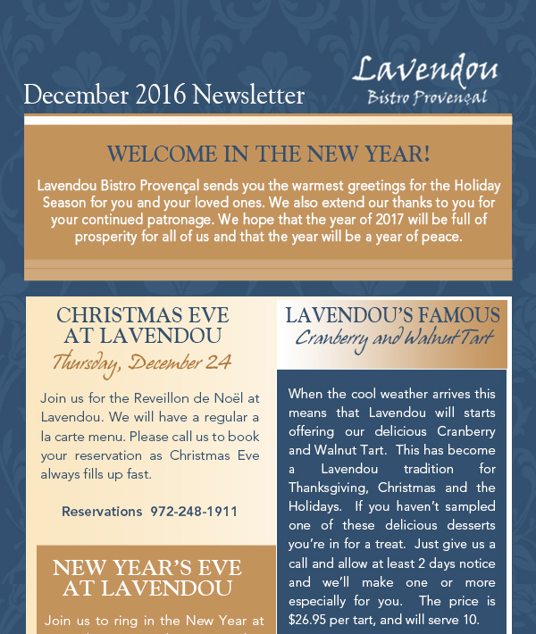Lavendou Newsletter
							 See image for article