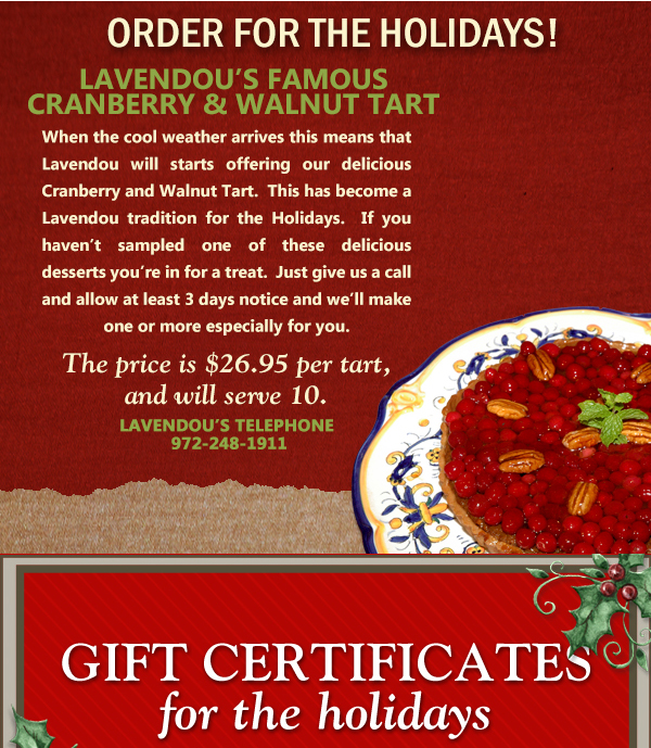 Order for the Holidays
							 See image for full details
							 lavendou.com