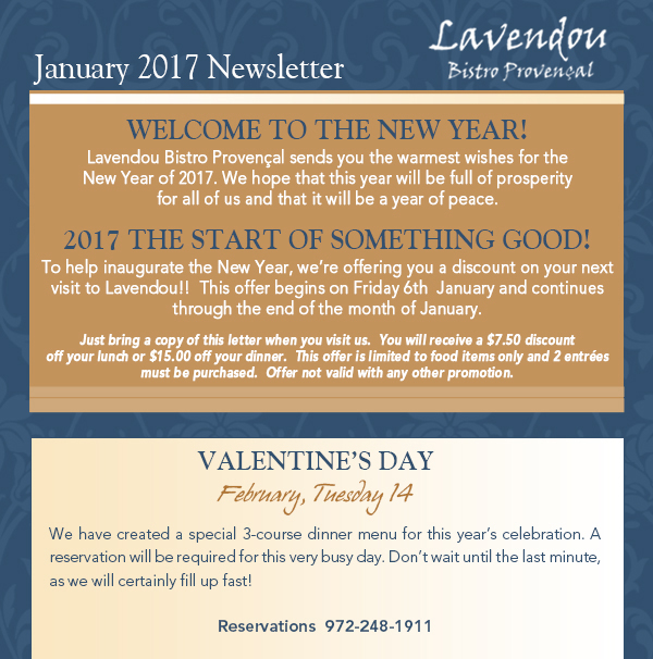 January Newsletter
							 See image for full details
							 lavendou.com