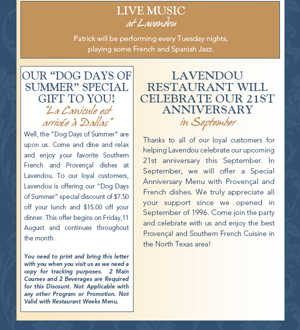 Lavendou Newsletter
							 See image for articles