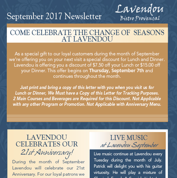Lavendou Newsletter
							 See image for articles