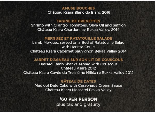 Chateau Ksara Wine Dinner at Lavendou 
							 See image for details