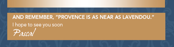 And remember, Provence is as near as Lavendou
							 I hope to see you soon
							 Pascal