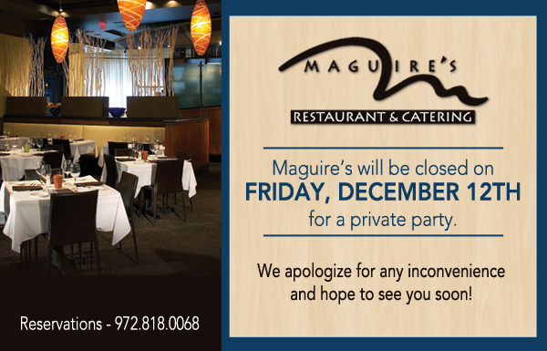 We are closed tonight for a private party.
							See image for details