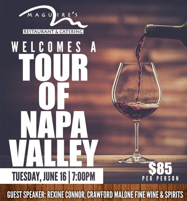 Tour of Napa Valley
							 Tues, June 16 7pm
							 See image for full details