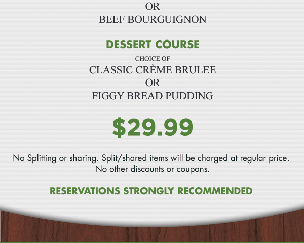 $29.99
							 Reservations Strongly Recommended
							 See image for full details