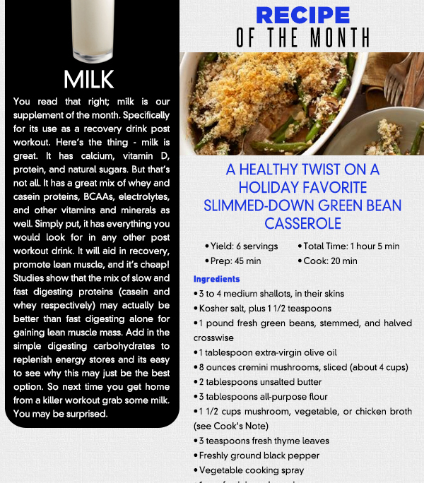 Recipe of the Month - Slimmed-Down Green Bean Casserole
							See image for recipe