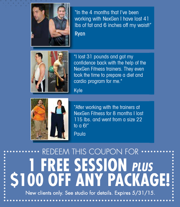 Redeem this coupon for 1 free session plus $100 off any package!
							 See image for full details