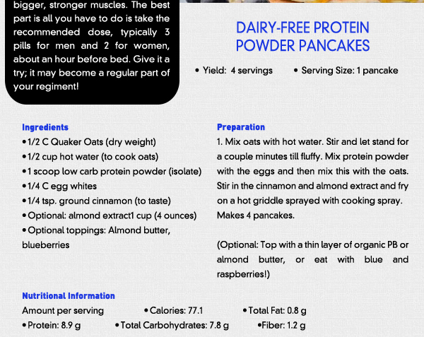 Recipe of the Month - Dairy-Free Protein Powder Pancakes
							See image for recipe