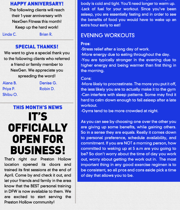 Morning vs. Evening Workouts
							 See image for article