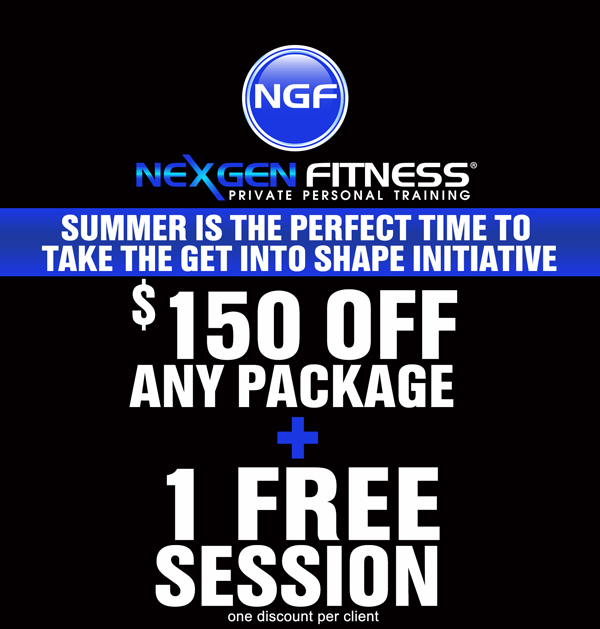 Summer is the perfect time to
							 Take the Get Into Shape Initiative
							 $150 off any package plus 1 free session
							 See image for full details