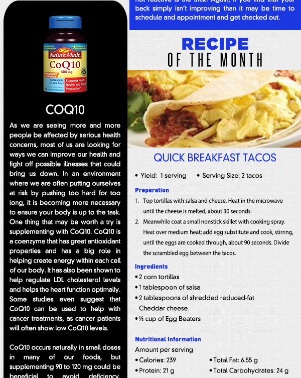 Supplement of the Month
							 See image for article
							 Recipe of the Month
							See image for recipe