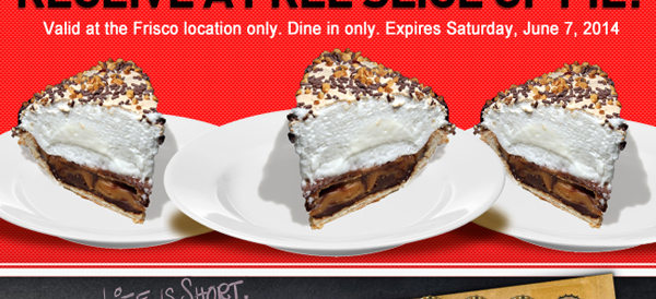 Valid at the Frisco location only. Dine in only. Expires Sat, June 7 2014.

See image for disclaimer