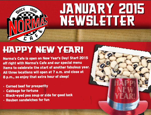 Norma's Cafe January Newsletter
							Happy New Year!
							See image for full details