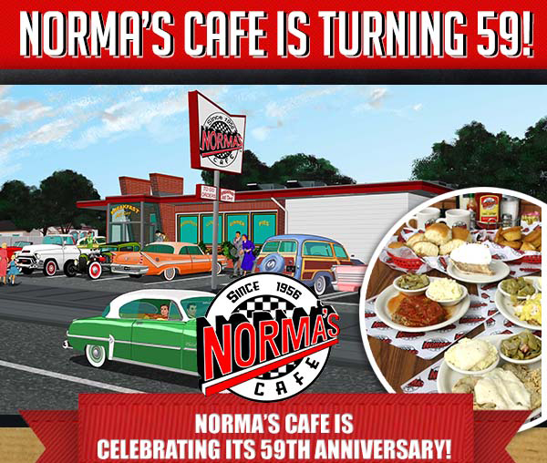 Norma's Cafe is turning 59!
							See image for full details