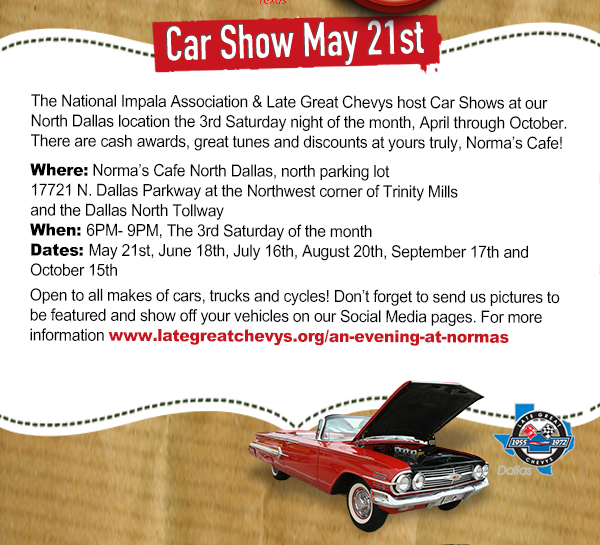 Car Show May 21st
							 See image for full details