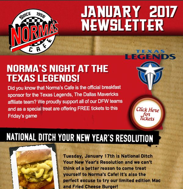 Norma's Cafe Newsletter