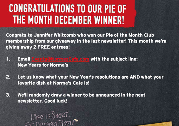 Norma's Cafe Newsletter
