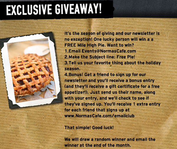 Norma's Cafe Newsletter