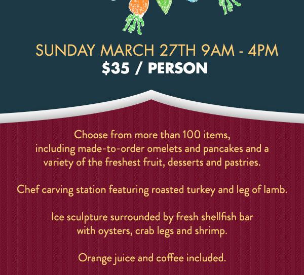Sunday, March 27th 9am - 4pm
							 $35 / person
							 See image for full details/disclaimer