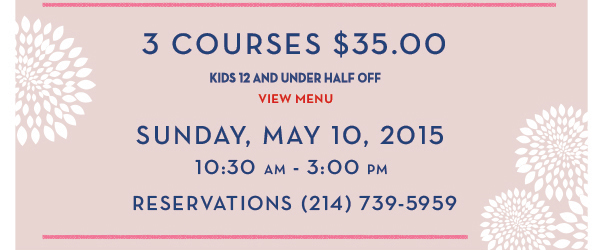 3 courses $35
							 Kids half off
							 View Menu
							 See image for disclaimer
