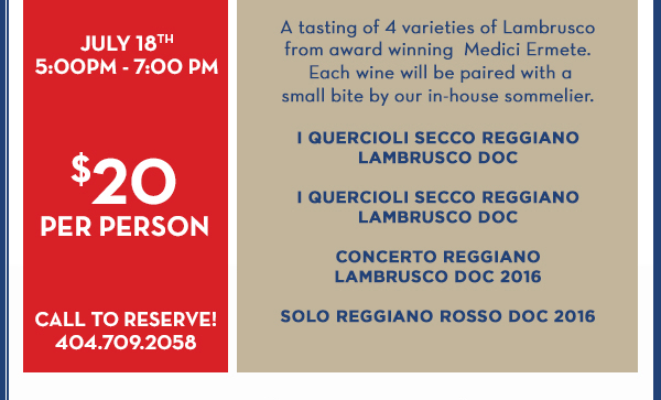 For the Love of Lambrusco
							 Wine Tasting
							 See image for full details