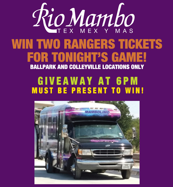 Win two Rangers tickets for tonight's game!
							 See image for details