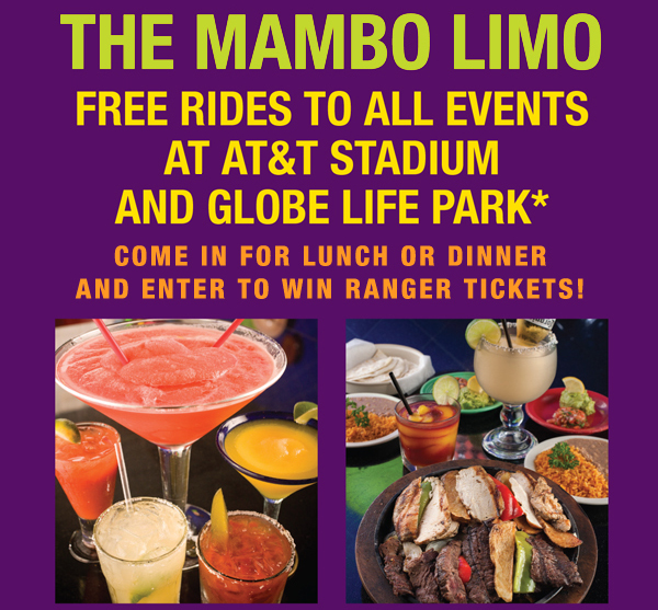 The Mambo Limo
							 Free rides to all events at AT&T Stadium and Globe Life Park
							 See image for details