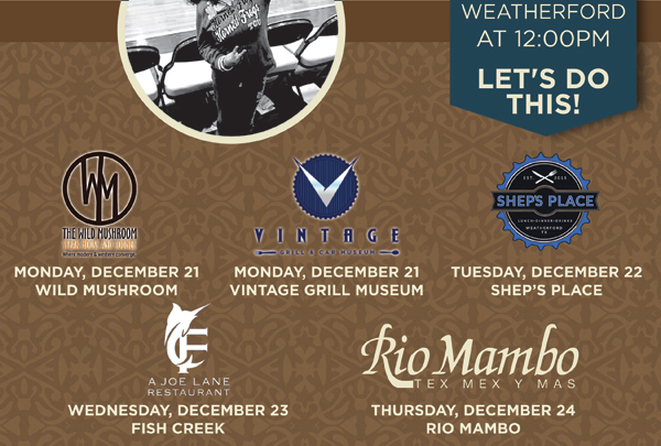 20% of sales presented to Chessa Frair
							 on Sat, Dec 26 at Rio Mambo at 12pm
