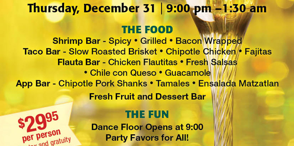 Thursday, Dec 31
							 The Food - The Fun
							 $29.95 per person
							 See image for full details