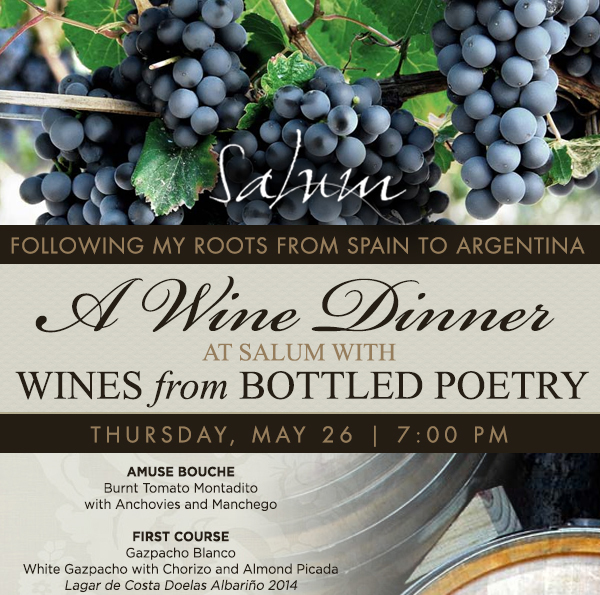 A Wine Dinner at Salum
							 Wines from Bottled Poetry
							 See image for details