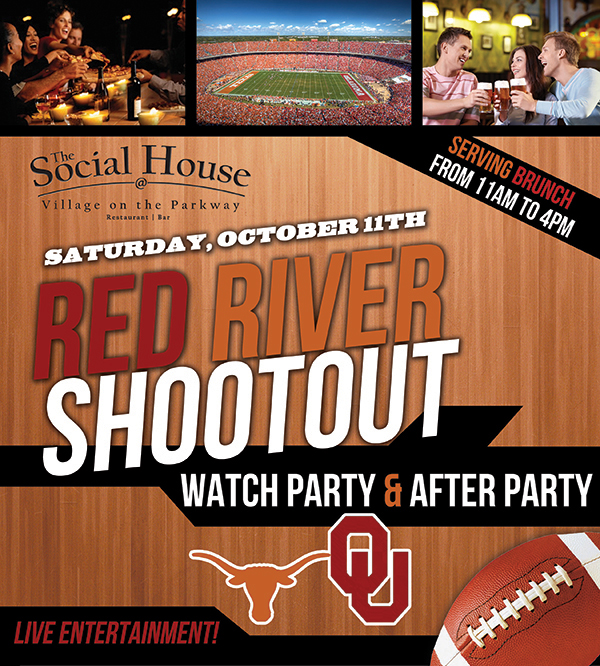 Saturday, Oct 11th
							Red River Shootout Watch Party & After Party