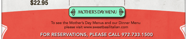 Mother's Day Menu
