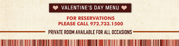 Sweet Basil Italian Grill and Bar will be serving
							a special Valentine's Day Menu