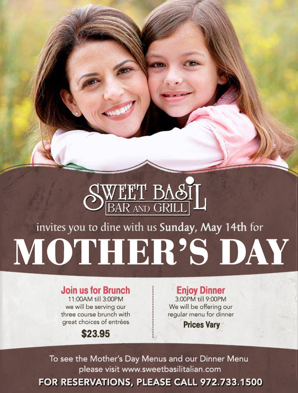 Celebrate Mother's Day with Sweet Basil
							 See image for full details and disclaimers