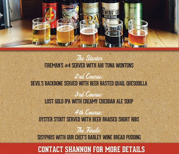 Real Ale Beer Dinner
							 5 courses - Weds, March 25th
							 See image for full details