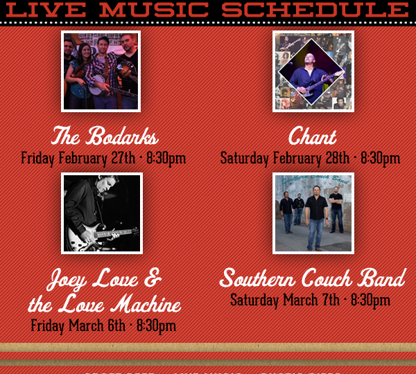 Live Music Schedule
							 See image for full details