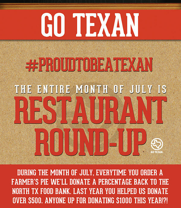 Go Texan
							 Restaurant Round Up
							 See image for full details